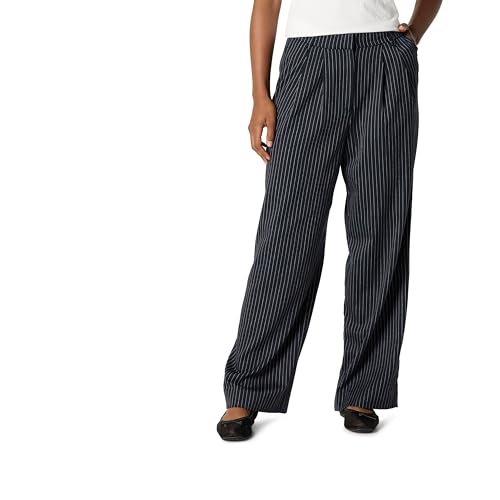 The Drop Nancy Pleat Front Wide Leg Trouser Hose, Marineblaue Nadelstreifen, L von The Drop