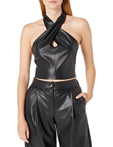 The Drop Gage Neckholder-Top aus veganem Leder mit gedrehter Vorderseite Blusen, Schwarz, L The Drop Gage Neckholder-Top aus veganem Leder mit gedrehter Vorderseite Blusen, Schwarz, L von The Drop