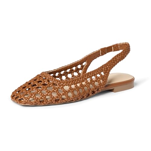 The Drop Palma Flat Slingback-Sandalen, Cognac Woven, 40 EU von The Drop