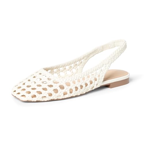 The Drop Palma Woven Flat Slingback-Sandalen, Elfenbeinfarben gewebt, 42 EU von The Drop