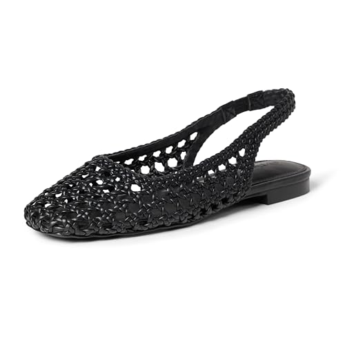 The Drop Palma Woven Flat Slingback-Sandalen, Schwarz gewebt, 40.5 EU von The Drop