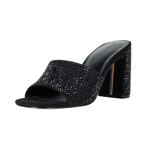 The Drop Pantoletten für Damen, Pattie Hoher Blockabsatz, Schwarzer Strass, 38 EU von The Drop