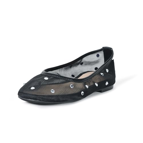 The Drop Pepper mit Schleife Ballerinas, Schwarzes Netz/Strass, 37.5 von The Drop