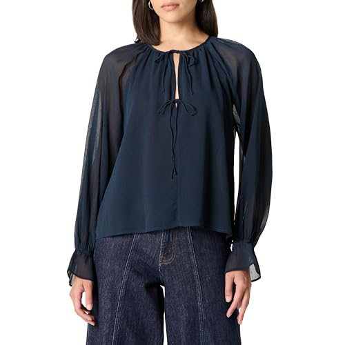 The Drop Piper Tie Front Feminine Blouse Blusen, Marineblau, L von The Drop