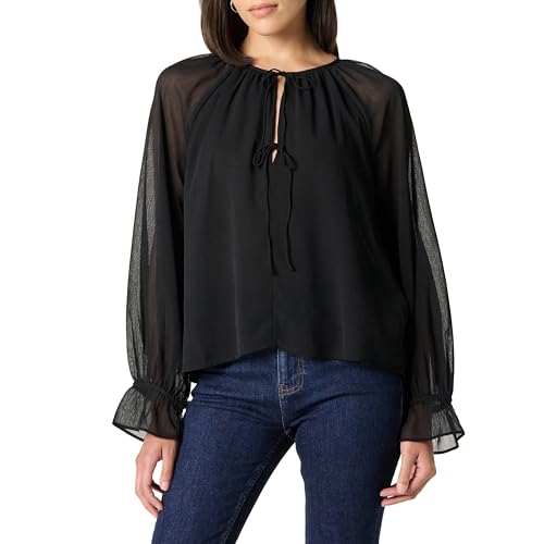 The Drop Piper Tie Front Feminine Blouse Blusen, Schwarz, XL von The Drop