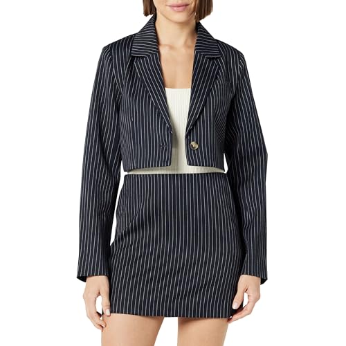 The Drop Reims Cropped Blazer, Marineblau mit Nadelstreifen, L von The Drop