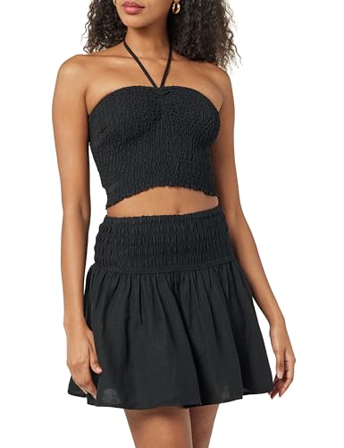 The Drop Rosita Cropped Smocked Halter Crop Top, Schwarz, L von The Drop