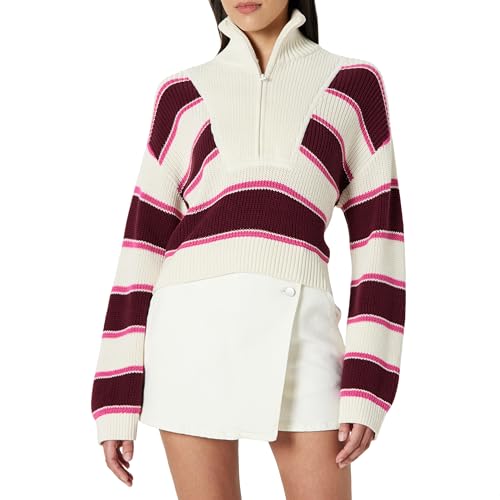 The Drop Russel Stripe Half Zip Sweater Pullover, Burgunderrot gestreift, S von The Drop