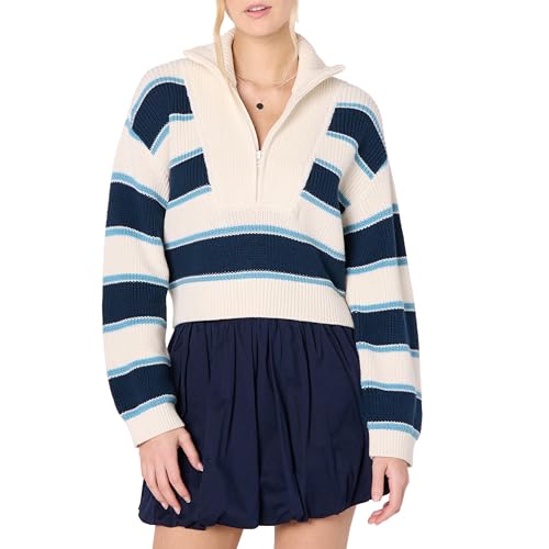 The Drop Russel Stripe Half Zip Sweater Pullover, Marineblau gestreift, L von The Drop