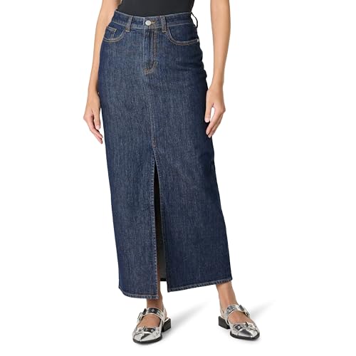 The Drop Rylie Maxi Denim Skirt with Front Slit Rock, Dunkles Indigo, XL von The Drop