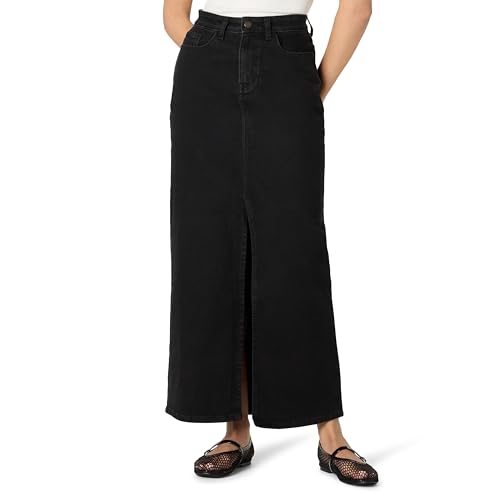 The Drop Rylie Maxi Denim Skirt with Front Slit Rock, Schwarz, XXS von The Drop