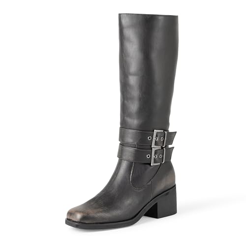 The Drop Sage Tall with Buckles Biker Boots, Distressed Cognac, 38 EU The Drop Sage Tall with Buckles Biker Boots, Distressed Cognac, 38 EU von The Drop
