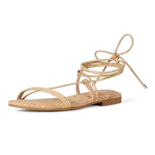 The Drop Samantha Flat Strappy Lace-up Flache Sandale, Kork, 38.5 EU von The Drop