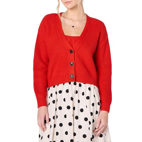 The Drop Sari Cropped Button-Front Cardigan Strickjacken, Feuerrot, S von The Drop