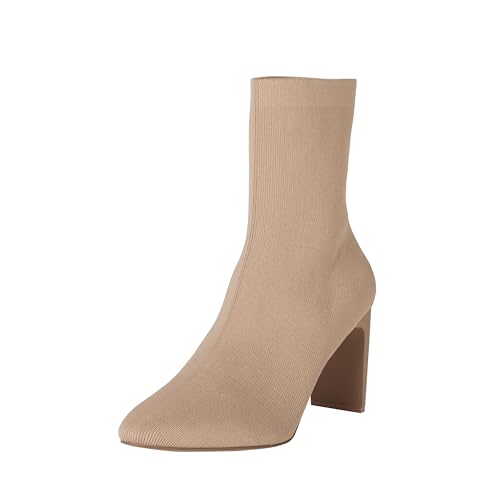 The Drop Schlupf-Stiefelette für Damen, Jane Hoher Absatz, Taupe-Strick, 39 EU von The Drop