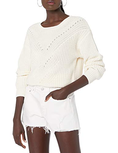 The Drop Women's Selena Cable Front Cropped Sweater, Whisper White, L von The Drop