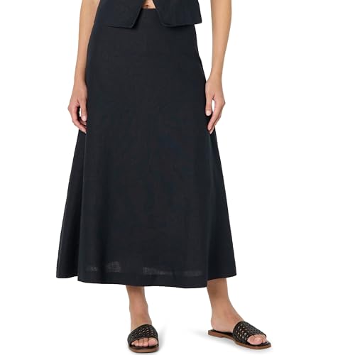 The Drop Sicily Linen Midi Skirt Midirock, Schwarz, 3XL Große Größen von The Drop