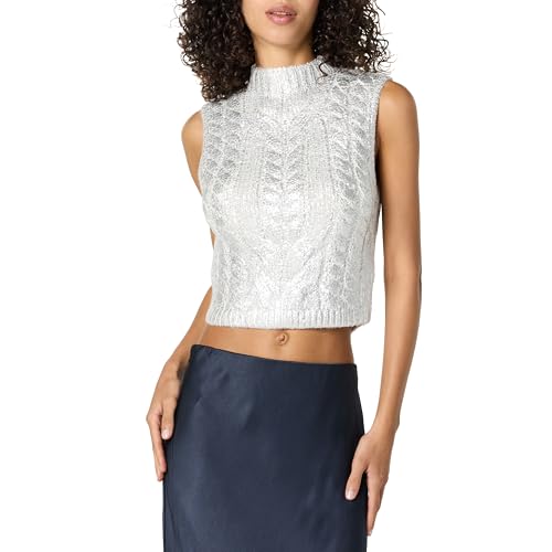 The Drop Skye Metallic Cropped Vest Unterhemden, Silberfolie, XL von The Drop