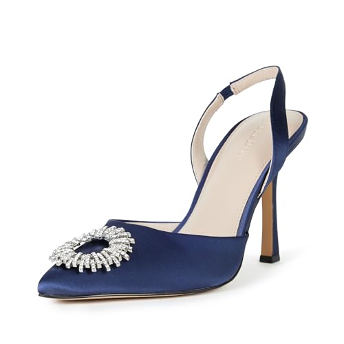 The Drop Slingpumps für Damen, Klara Glatte spitze Zehenpartie, Marineblauer Satin, 39 EU von The Drop