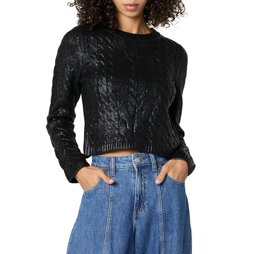 The Drop Sofia Metallic Cable Sweater Pullover, Schwarze Folie, XXL Große Größen von The Drop