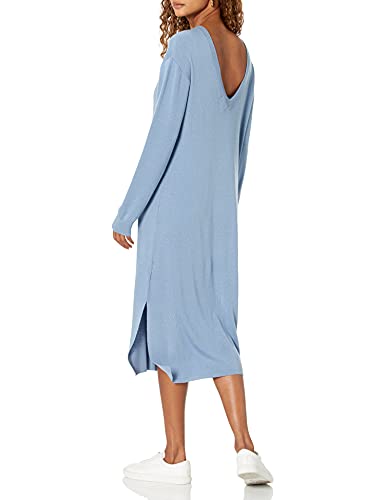The Drop Suki Ripp-Midi-Pulloverkleid mit V-Rücken für Damen, Fog Blue, Größe M von The Drop