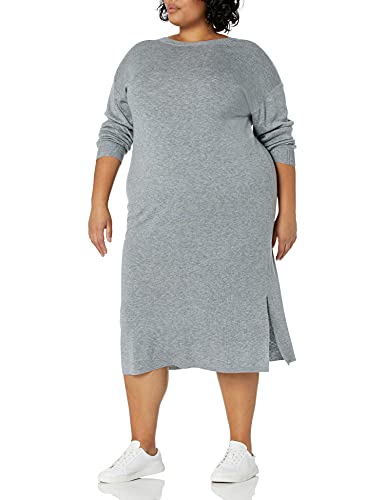 The Drop Suki Ripp-Midi-Pulloverkleid mit V-Rücken für Damen, grau meliert, Größe S von The Drop