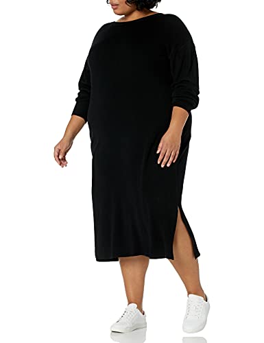 The Drop Suki Ripp-Midi-Pulloverkleid mit V-Rücken für Damen, schwarz, Größe M von The Drop