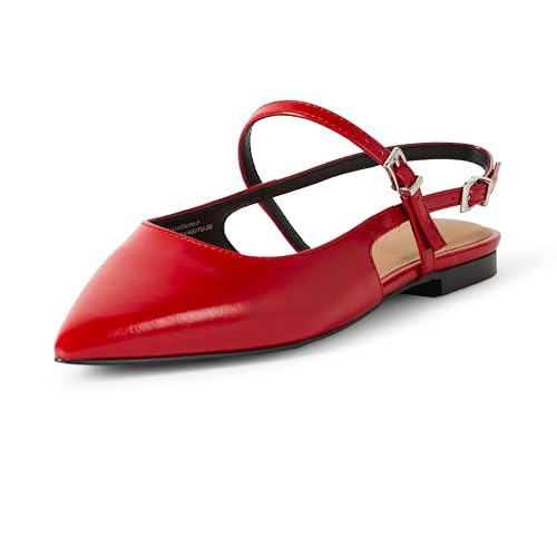 The Drop Tammie Pointed Toe Flat Bikerstiefel, Rot, 40 EU von The Drop