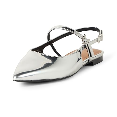 The Drop Tammie Pointed Toe Flat Flach, Silver Crackle, 36.5 EU von The Drop