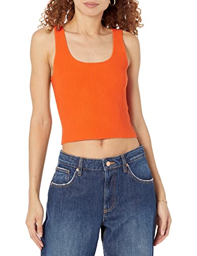 The Drop Tanktop für Damen, Femi Gerippt Cropped U-Ausschnitt, Feuer-Orange, M von The Drop