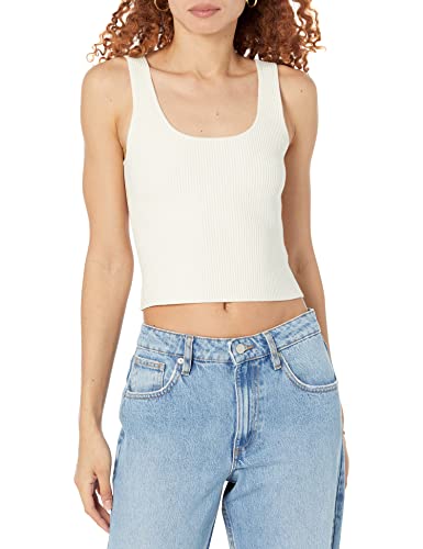 The Drop Tanktop für Damen, Femi Gerippt Cropped U-Ausschnitt, Whisper White, M von The Drop