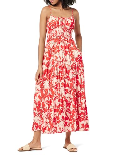 The Drop Tavia Tie-Front Tiered Maxi Dress Maxikleid, Tomatenrotes Laub Aufdruck, M von The Drop