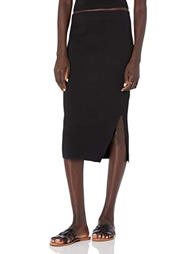 The Drop Damen Vera Midi-Strickrock mit Seitenschlitz, schmale Passform, Schwarz, S von The Drop