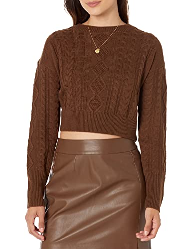 The Drop Waylon Cropped Zopfmuster Pullover, Kaffeebraun, 3XL Große Größen von The Drop