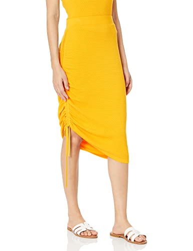 The Drop Women's Amanda Textured Side Ruched Mide Sweater Skirt, Mango, S von The Drop