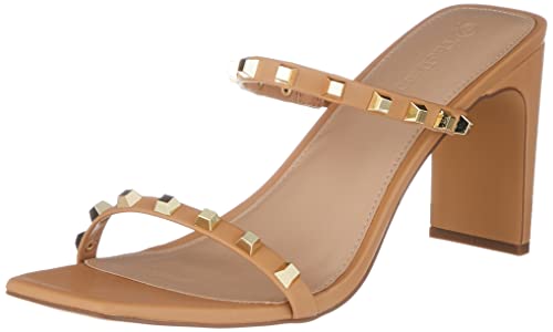 The Drop Damen Avery Square Toe Two Strap High Heeled Sandalen - Doe Tan Studded - Gr. 37.5 EU von The Drop