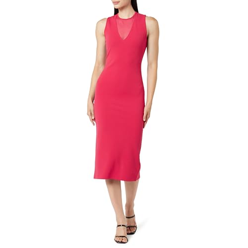 The Drop Women's Joce Mesh V-Neck Midi Dress, Vivid Magenta, XXS von The Drop