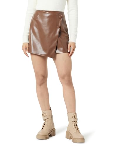 The Drop Women's Portia Vegan Leather Mini Wrap Skirt, Coffee Bean, XXS von The Drop