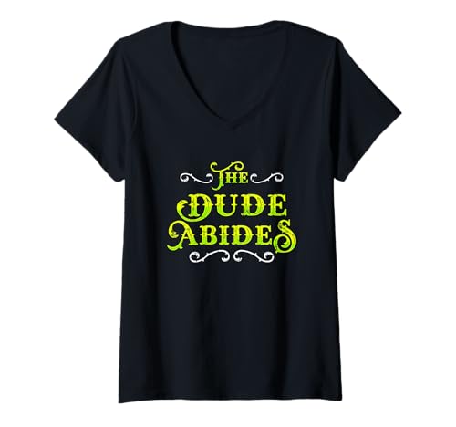 Damen The Dude Abides Vintage Design für filmliebende Bowler T-Shirt mit V-Ausschnitt von The Dude Abides Big Design