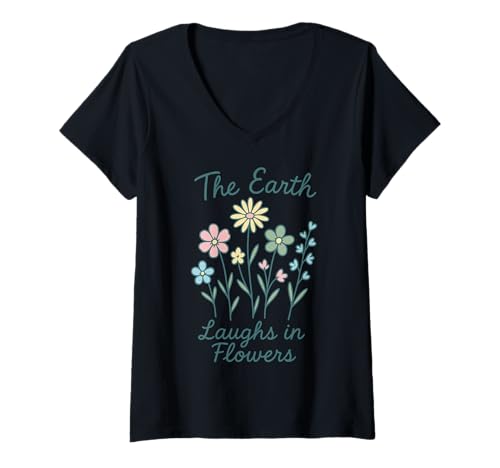 Damen Inspirierendes Zitat Floral The Earth Laughs in Flowers T-Shirt mit V-Ausschnitt Damen Inspirierendes Zitat Floral The Earth Laughs in Flowers T-Shirt mit V-Ausschnitt von The Earth Laughs in Flowers Inspirational Nature