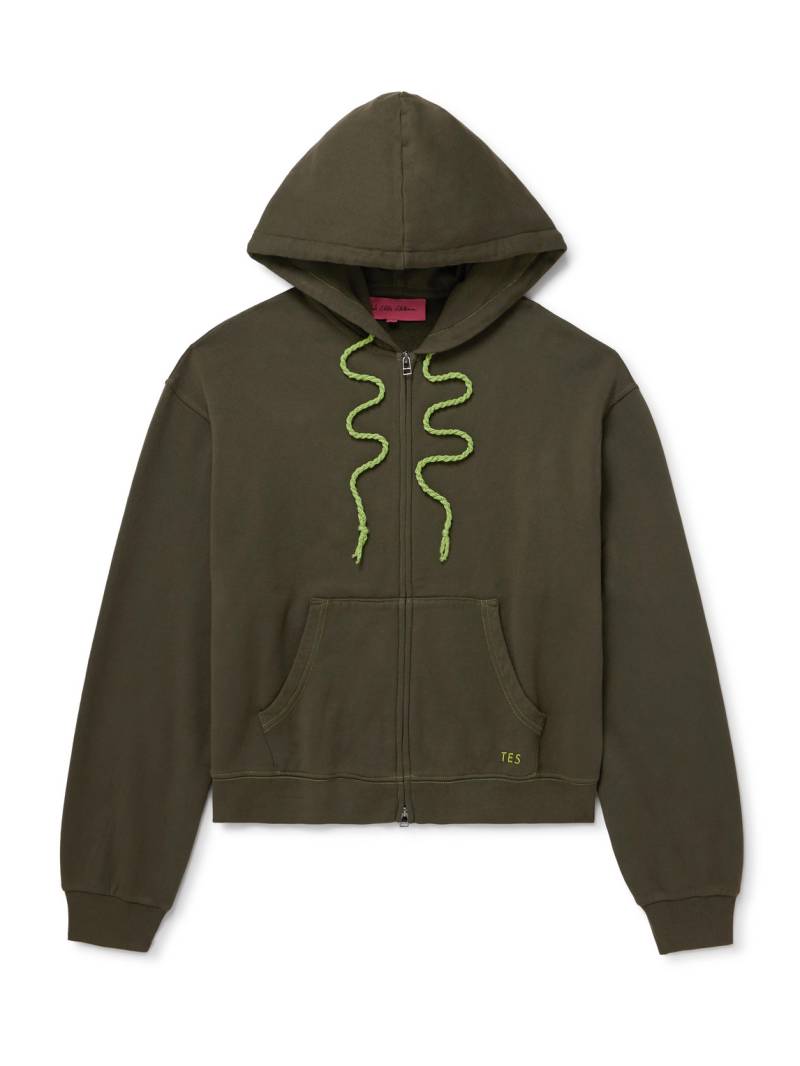 The Elder Statesman - Embroidered Cotton and Cashmere-Blend Jersey Zip-Up Hoodie - Men - Green - S von The Elder Statesman