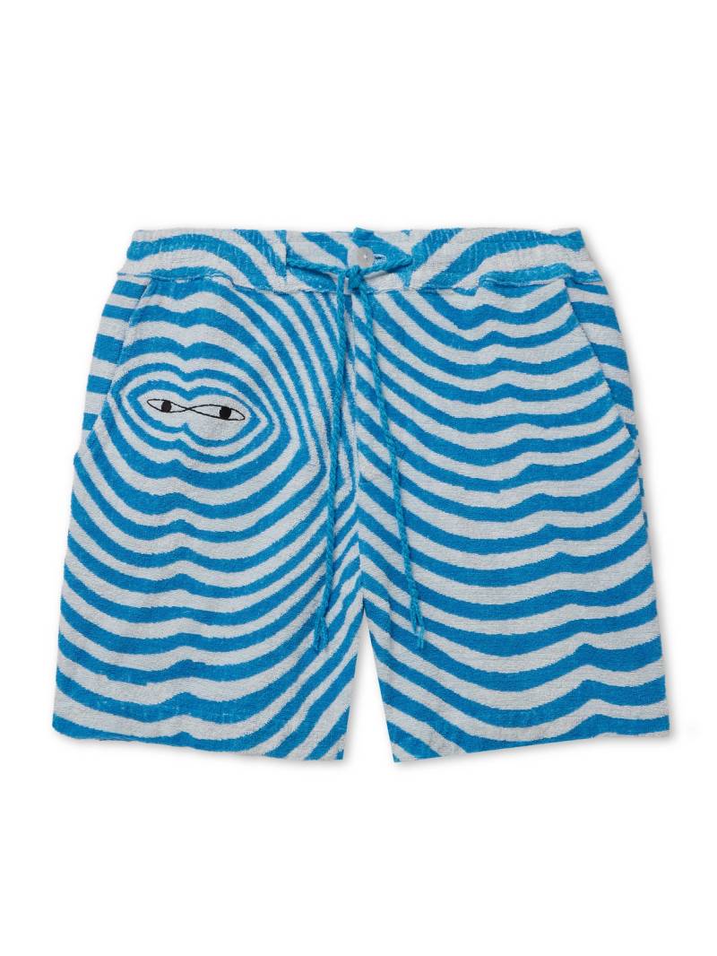 The Elder Statesman - Straight-Leg Embroidered Striped Organic Cotton-Terry Drawstring Shorts - Men - Blue - M von The Elder Statesman