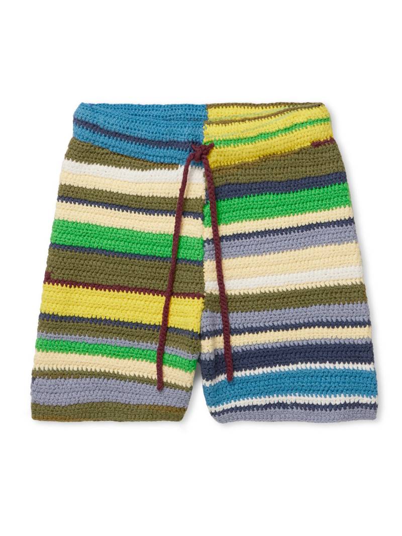 The Elder Statesman - Straight-Leg Striped Crocheted Organic Cotton Drawstring Shorts - Men - Yellow - XL/XXL von The Elder Statesman