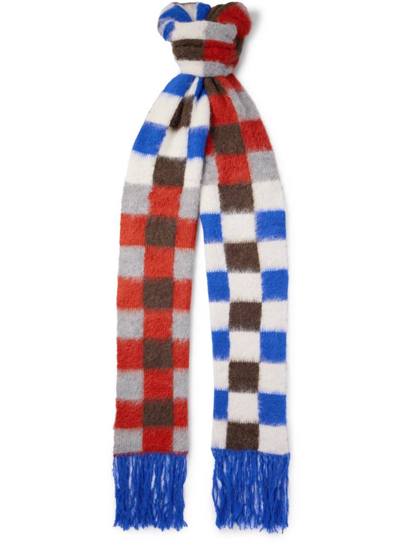 The Elder Statesman - Thistle Fringed Checked Brushed Alpaca-Blend Scarf - Men - Blue von The Elder Statesman