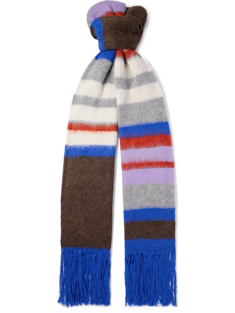 The Elder Statesman - Thistle Fringed Striped Brushed Alpaca-Blend Scarf - Men - Blue von The Elder Statesman