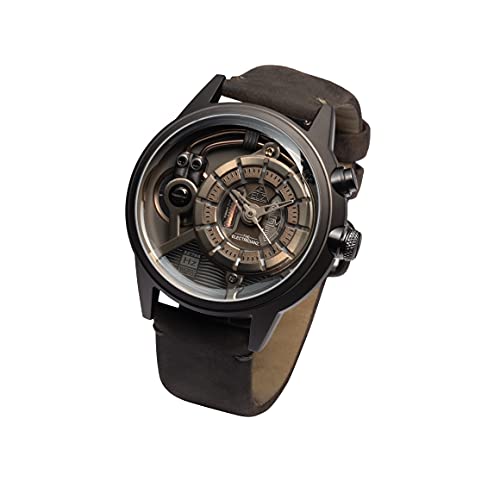 The Electricianz Brown Z - Herrenuhr mit patentiertem LED-Beleuchtungssystem, Schweizer Design, Edelstahlgehäuse, braunes Armband, Braun, 45mm, Modern von The Electricianz