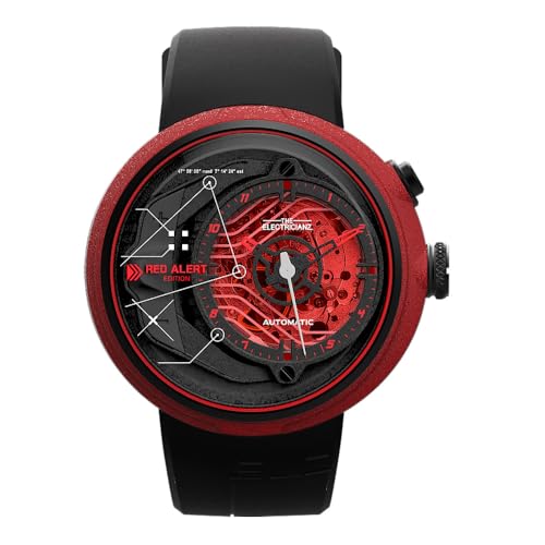 The Electricianz Red Alert mechanische Uhr Stahl Gummi PVD Rot LED Herrenuhr, Schwarz , Armband von The Electricianz
