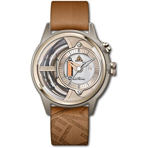 The Electricianz Nomad Z - Herrenuhr mit patentiertem LED-Beleuchtungssystem, Schweizer Design, Edelstahlgehäuse, Lederarmband, Braun, 45mm, Modern von The Electricianz