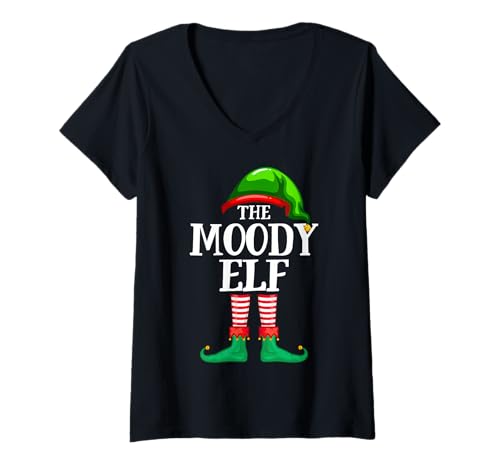 Damen Moody Elf Matching Family Group Christmas Party Pyjama T-Shirt mit V-Ausschnitt Damen Moody Elf Matching Family Group Christmas Party Pyjama T-Shirt mit V-Ausschnitt von The Elf Family Christmas Gift 2021