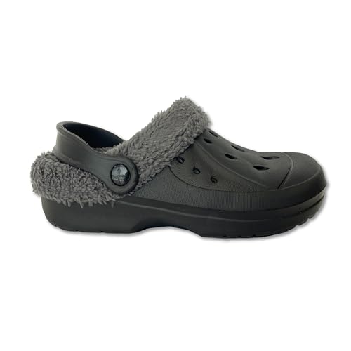 Jungen Clogs Fleece gefüttert gemütlich warm Jungen Sandalen Hausschuhe Slipper, Schwarz , 34 EU von The Essentials Wardrobe